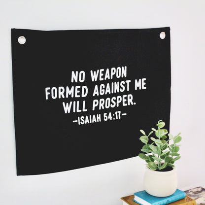 no weapon formed against me will prosper canvas wall flag