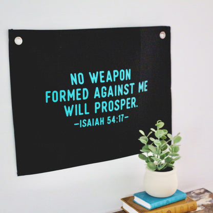 no weapon formed against me will prosper canvas wall flag