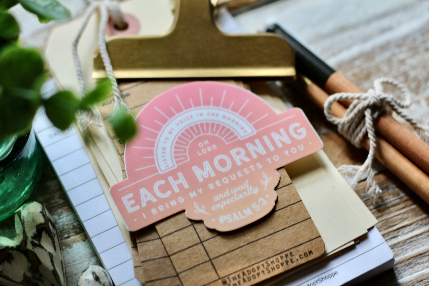 morning requests - wait expectantly - pink peach (Psalm 5:3) waterproof vinyl sticker decal