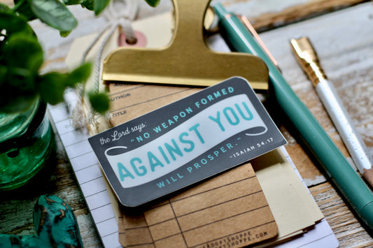 no weapon formed against you will prosper (Isaiah 54:17) waterproof vinyl sticker decal