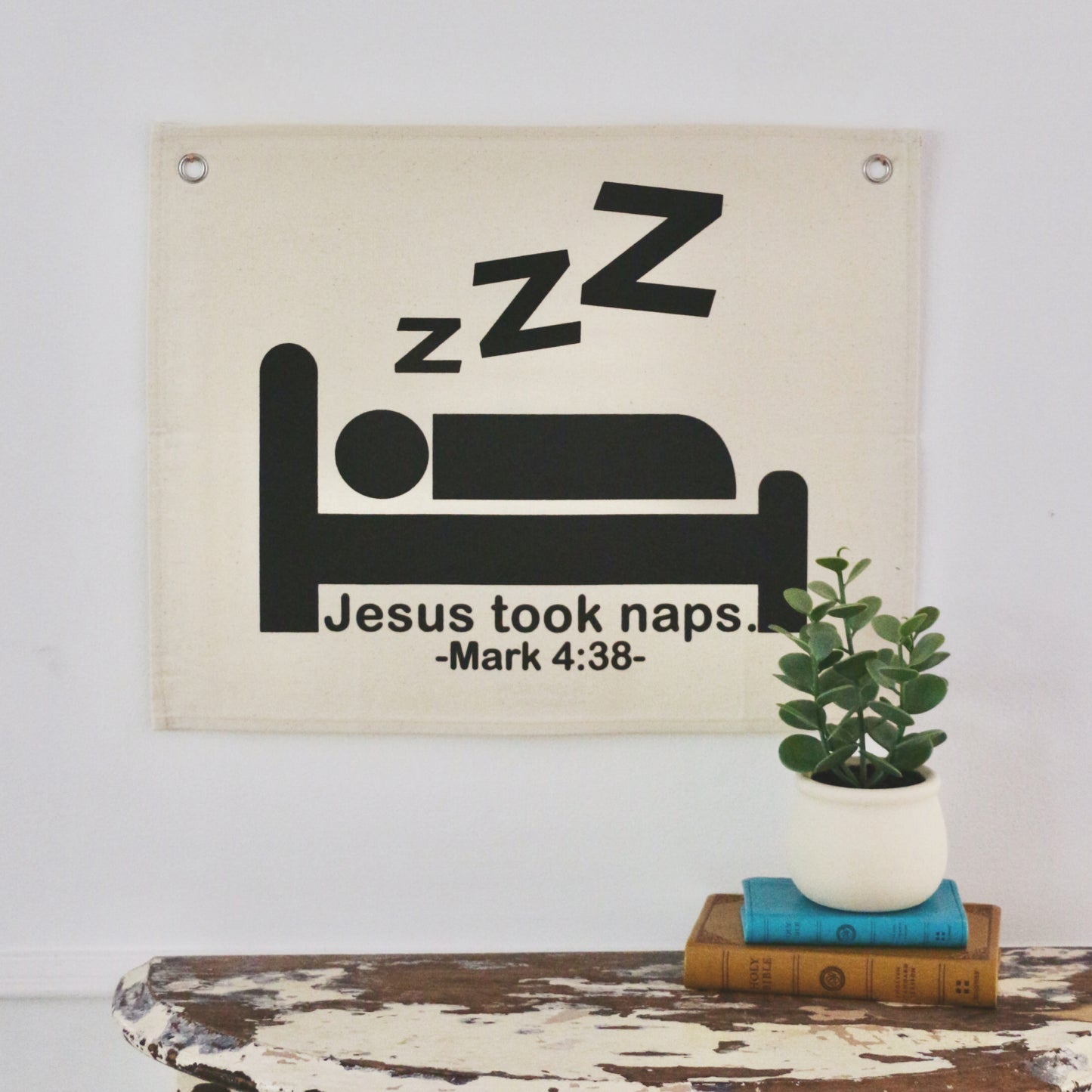 Jesus took naps canvas wall flag