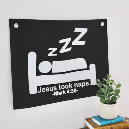 Jesus took naps canvas wall flag