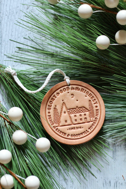 peace on earth goodwill toward men - leather hand-stamped ornament
