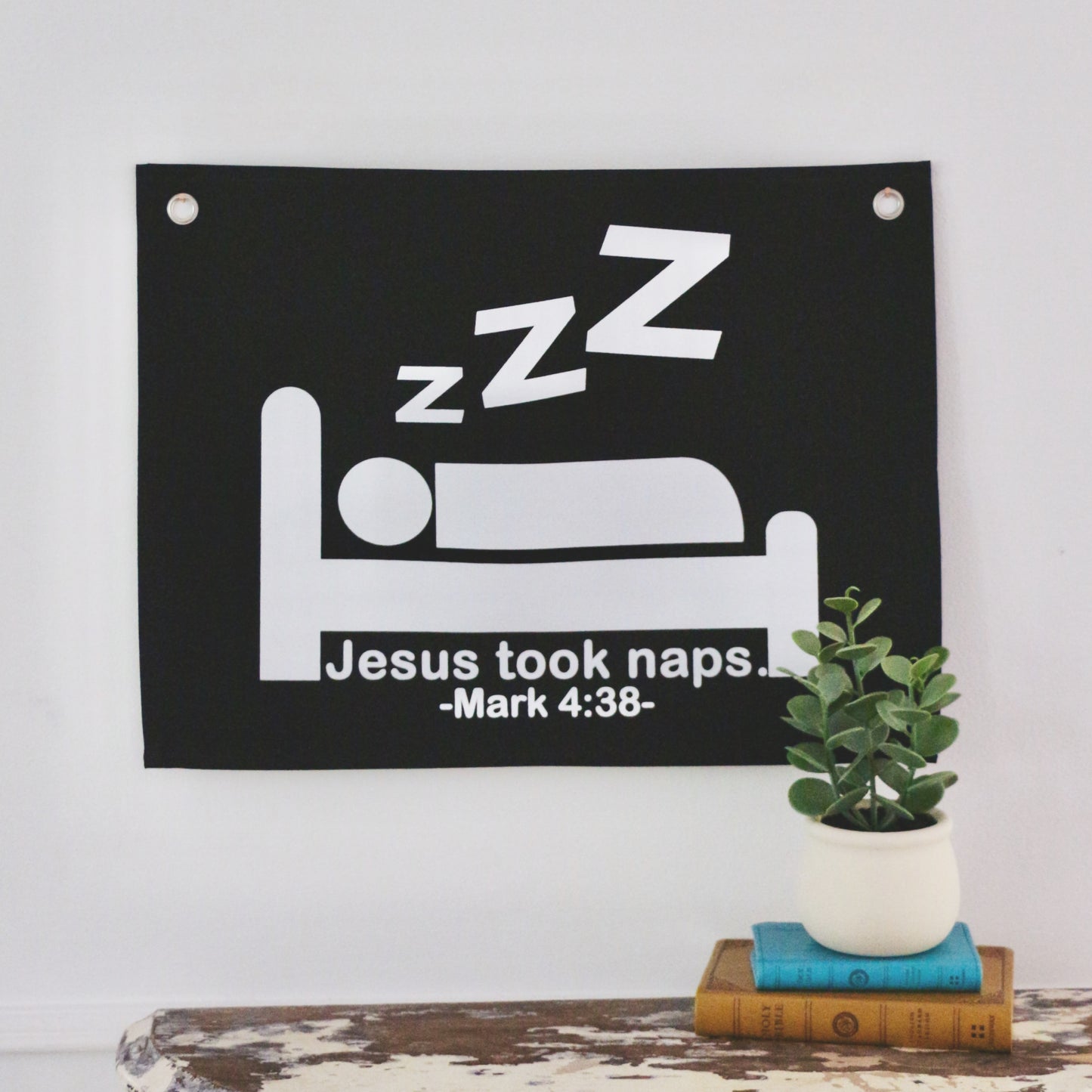 Jesus took naps canvas wall flag