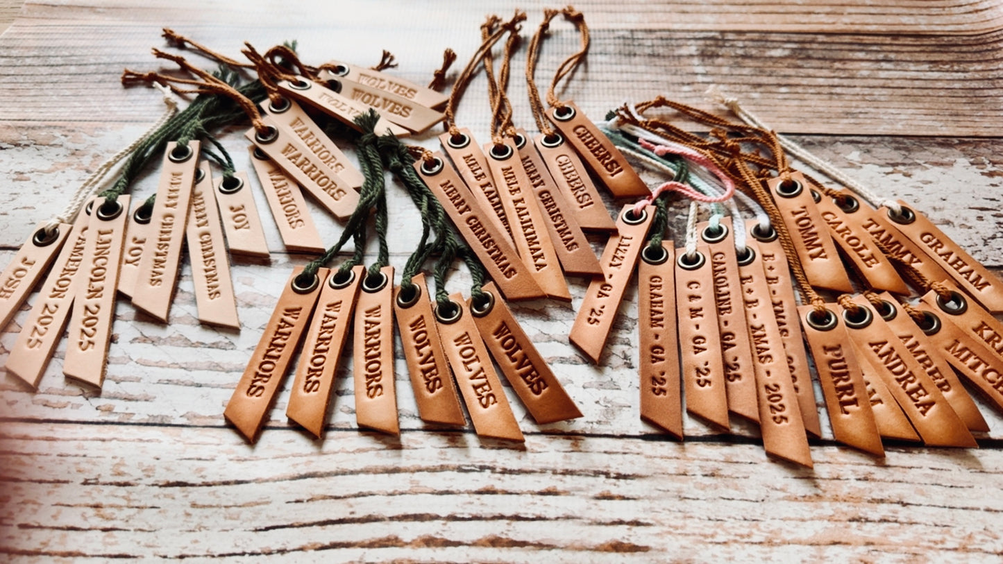 custom hand stamped leather tags (natural unpainted)