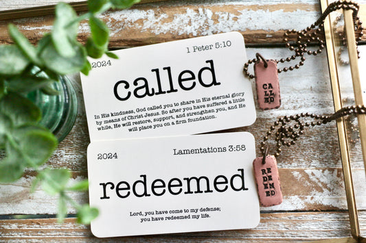 NARROW RECTANGLE custom OLW hand-stamped copper necklace with mini flashcard