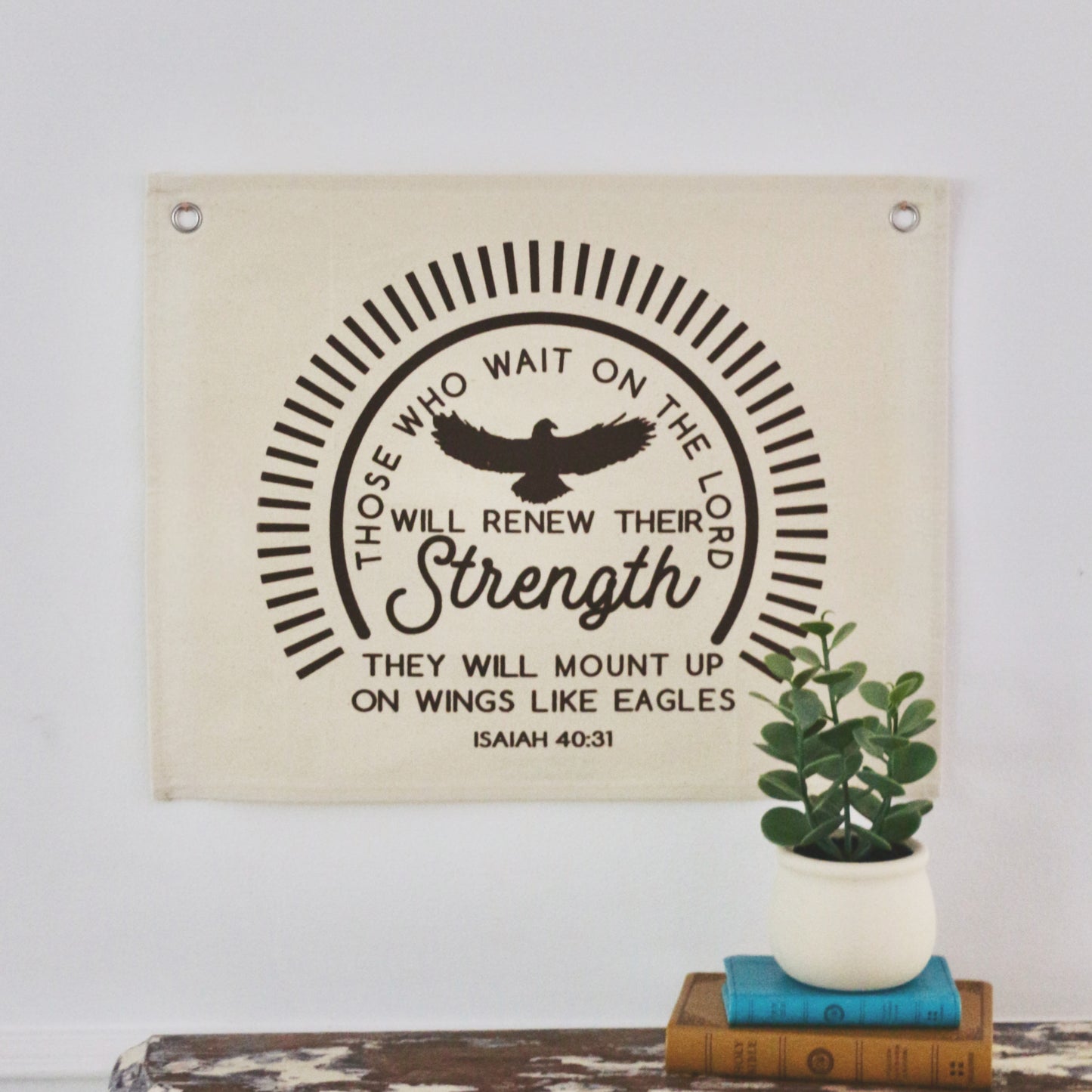 Wait on the Lord renew strength eagle canvas wall flag