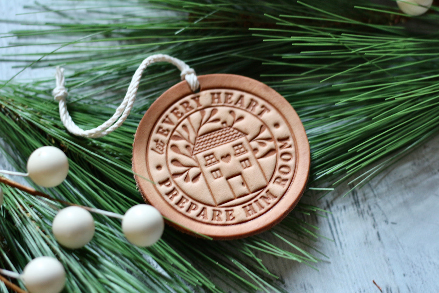 let every heart prepare Him room - leather hand-stamped ornament