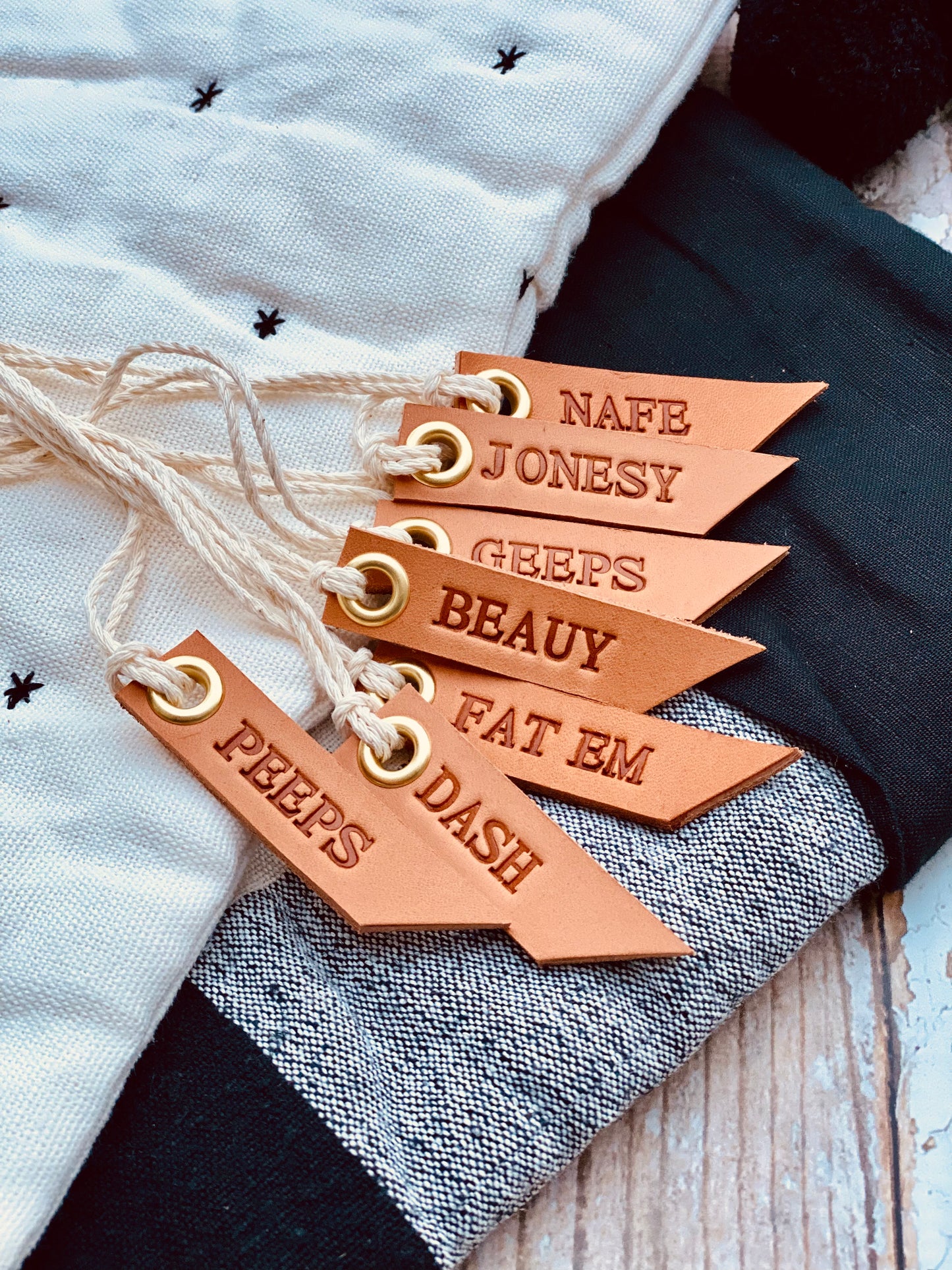 custom hand stamped leather tags (natural unpainted)