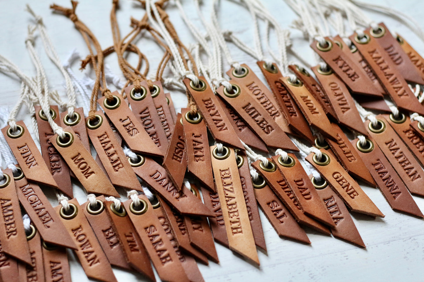 custom hand stamped leather tags (natural unpainted)