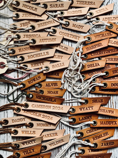 custom hand stamped leather tags (natural unpainted)