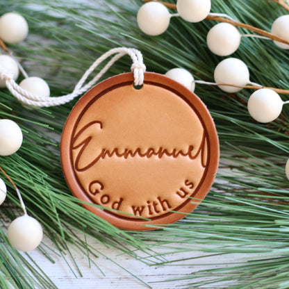 Emmanuel - God with us - leather hand-stamped ornament