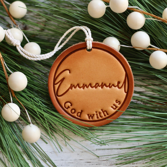Emmanuel - God with us - leather hand-stamped ornament