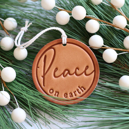 peace on earth - leather hand-stamped ornament