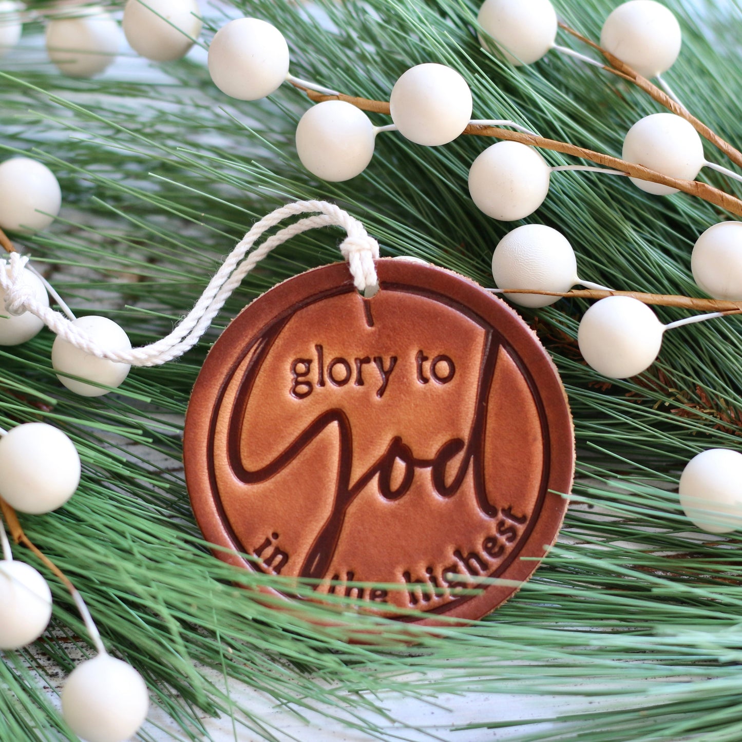 glory to God in the highest - leather hand-stamped ornament