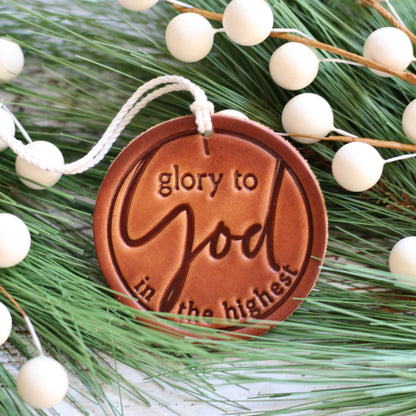 glory to God in the highest - leather hand-stamped ornament