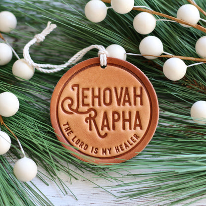 Jehovah Rapha - the Lord is my healer - leather hand-stamped ornament