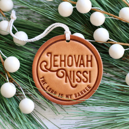Jehovah Nissi - the Lord is my banner - leather hand-stamped ornament