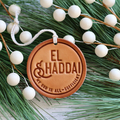 El Shaddai - my God is all-sufficient - leather hand-stamped ornament