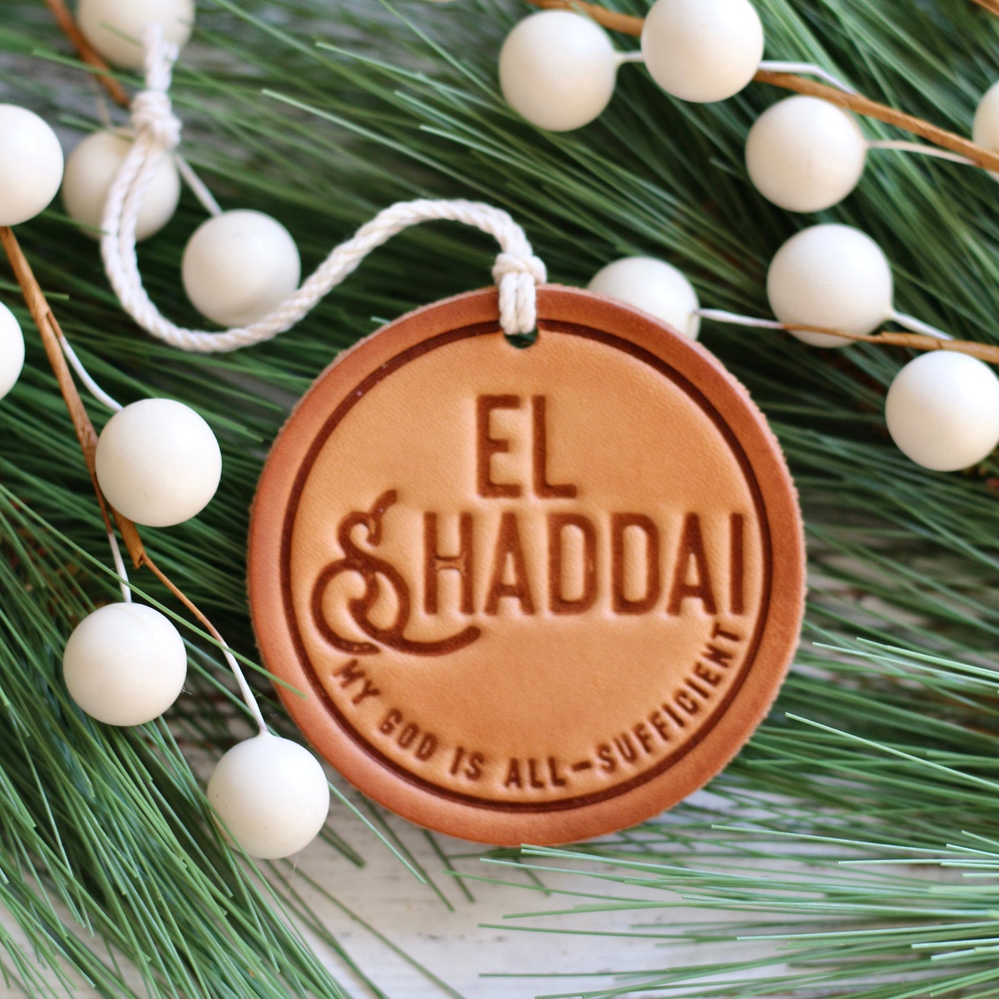 El Shaddai - my God is all-sufficient - leather hand-stamped ornament
