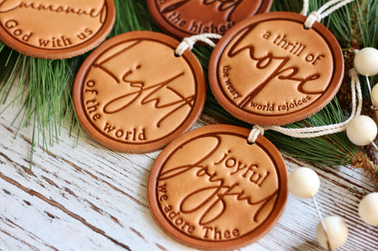 peace on earth - leather hand-stamped ornament