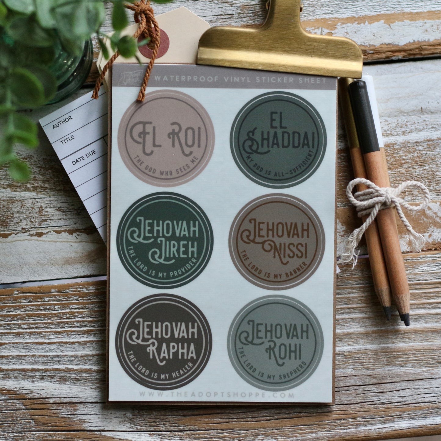 Names of God • El Roi • Jehovah Jireh • Jehovah Rapha • Jehovah Rohi • Jehovah Nissi • El Shaddai waterproof vinyl sticker decal sheet