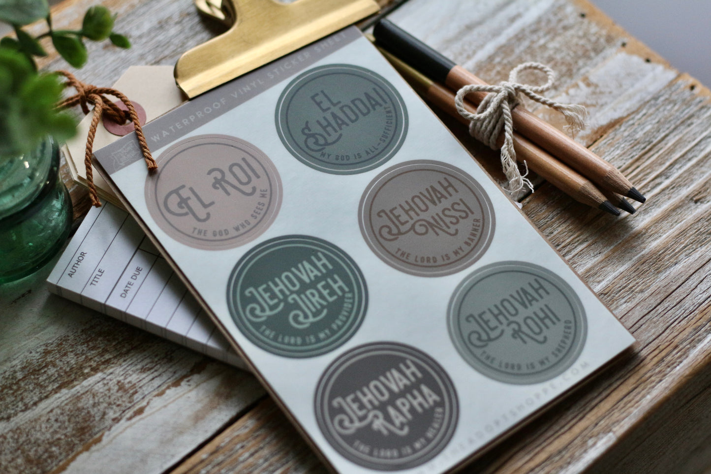 Names of God • El Roi • Jehovah Jireh • Jehovah Rapha • Jehovah Rohi • Jehovah Nissi • El Shaddai waterproof vinyl sticker decal sheet