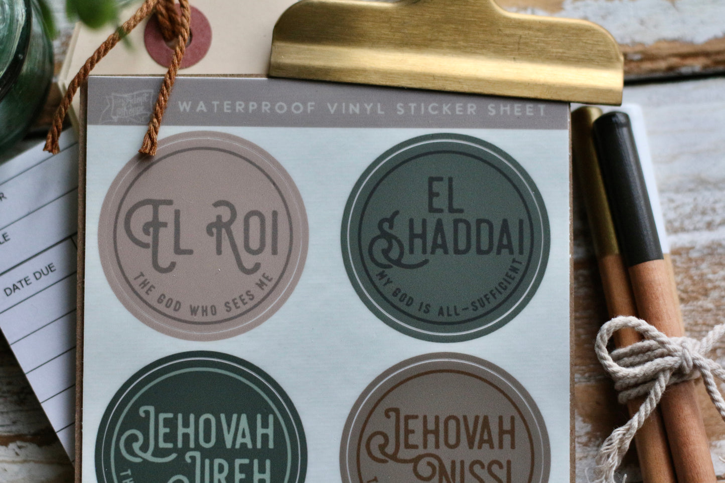 Names of God • El Roi • Jehovah Jireh • Jehovah Rapha • Jehovah Rohi • Jehovah Nissi • El Shaddai waterproof vinyl sticker decal sheet