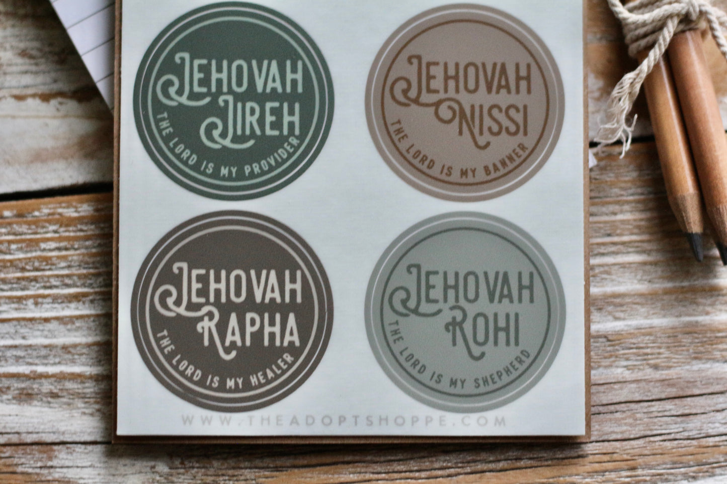 Names of God • El Roi • Jehovah Jireh • Jehovah Rapha • Jehovah Rohi • Jehovah Nissi • El Shaddai waterproof vinyl sticker decal sheet