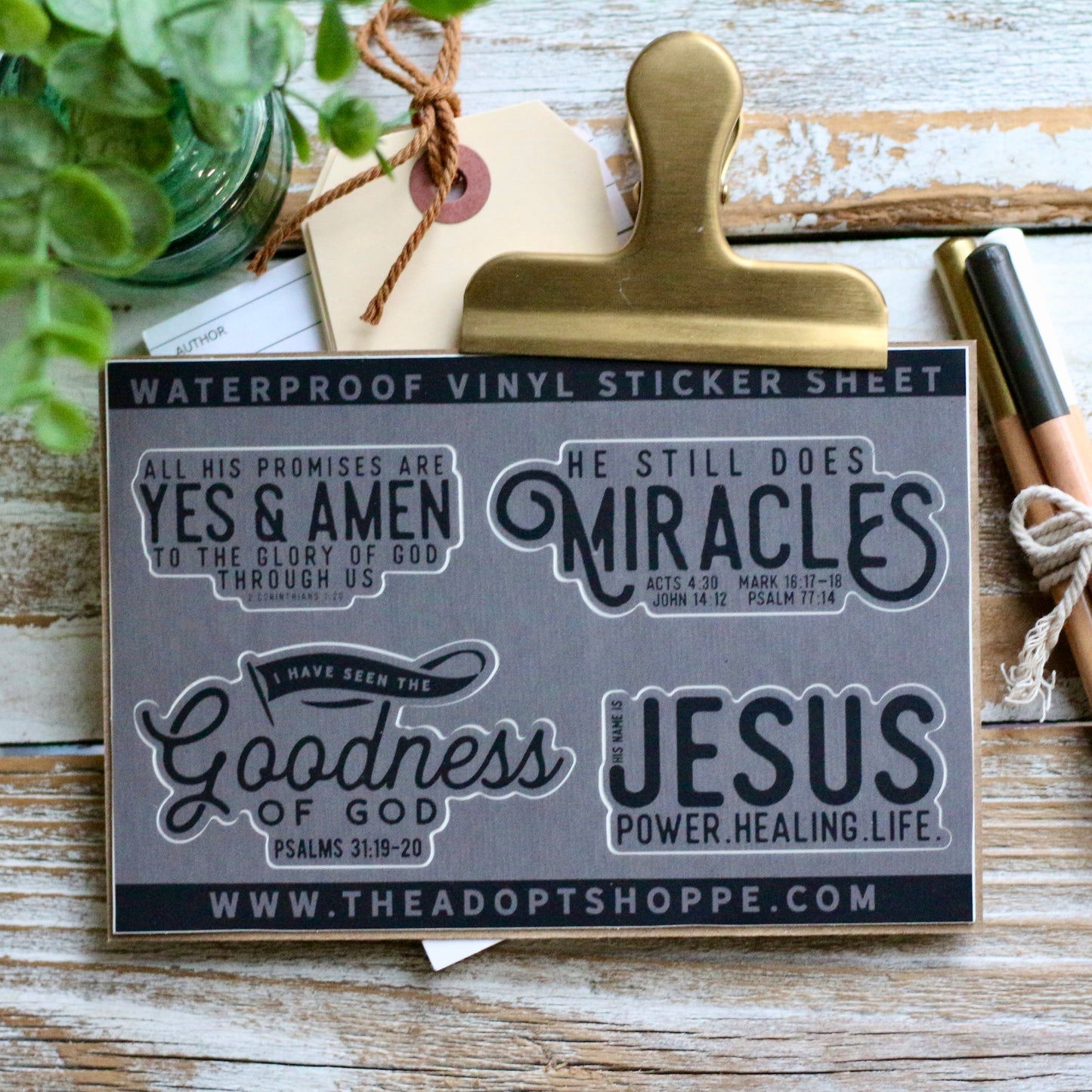 Jesus • yes & amen • miracles • goodness of God grey waterproof vinyl sticker decal sheet