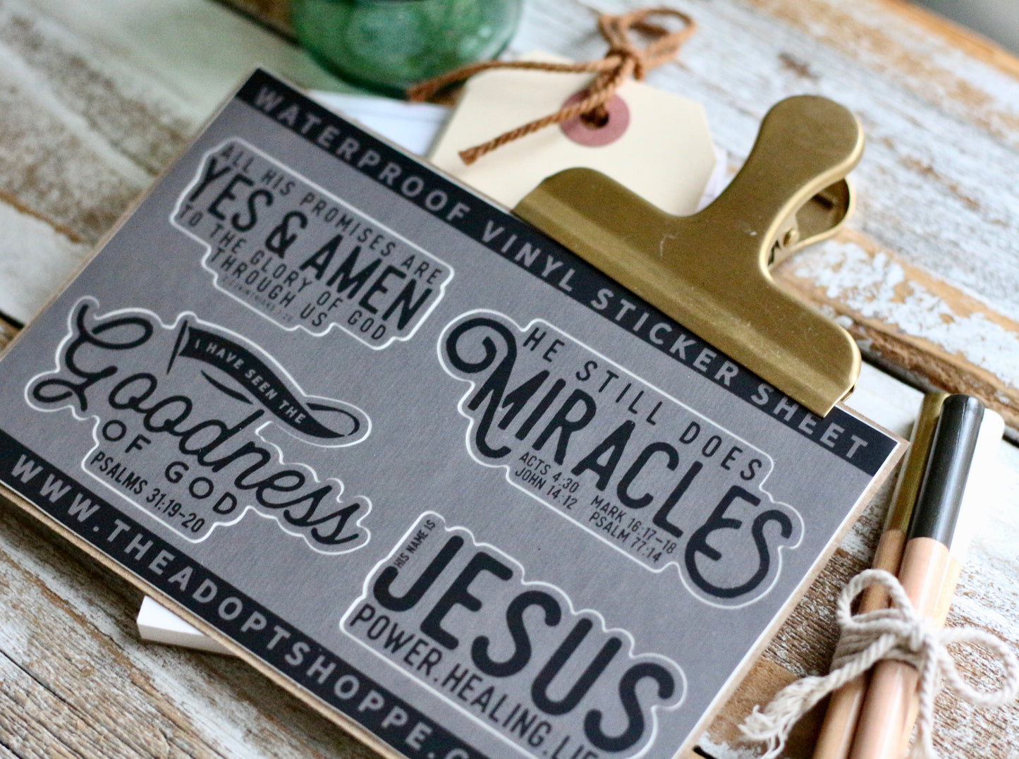 Jesus • yes & amen • miracles • goodness of God grey waterproof vinyl sticker decal sheet