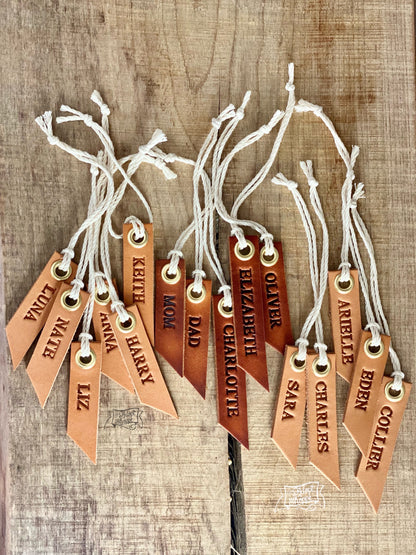 custom hand stamped leather tags (natural unpainted)