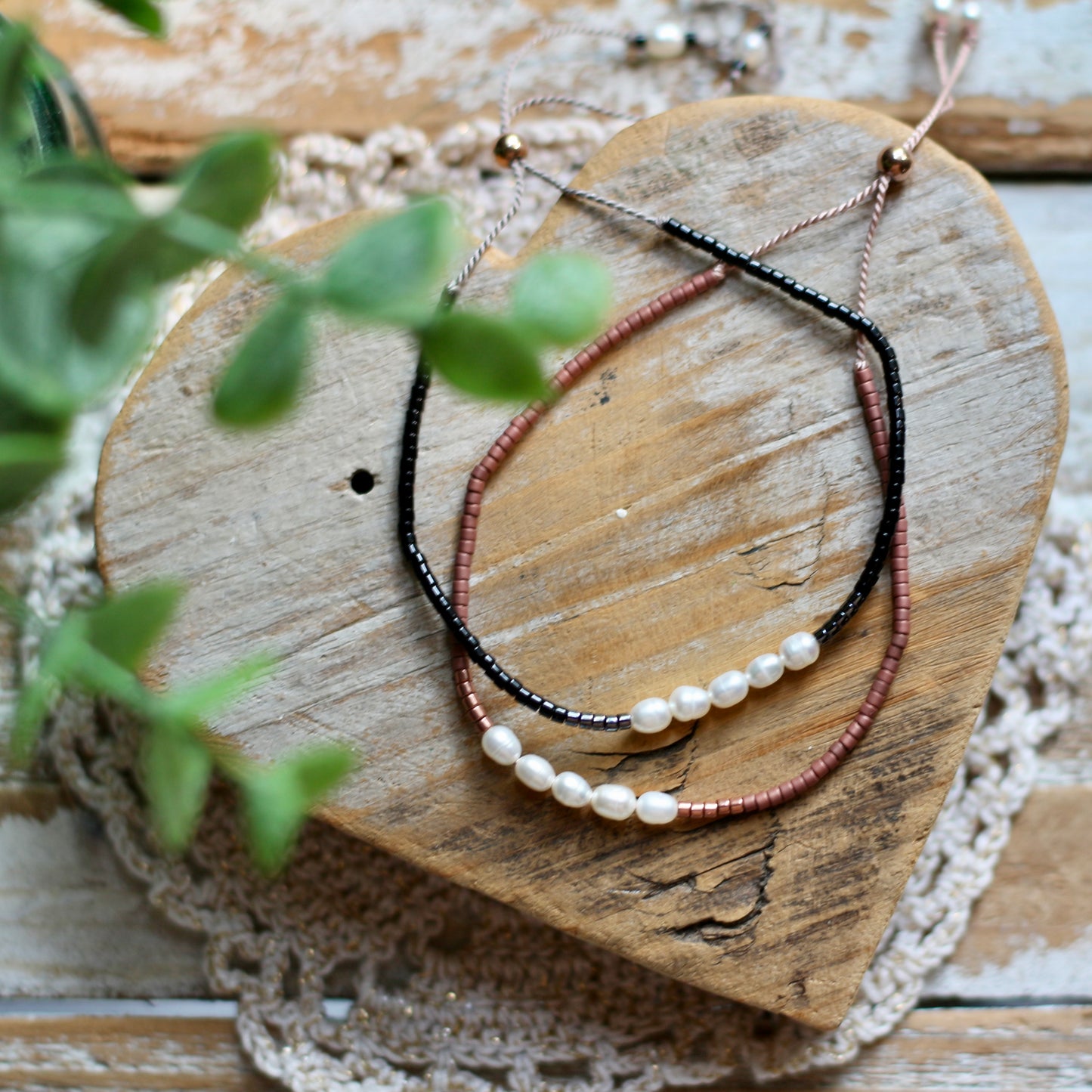 dainty silk cord adjustable beaded bracelet (freshwater pearls)