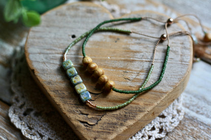 dainty silk cord adjustable beaded bracelet (green)