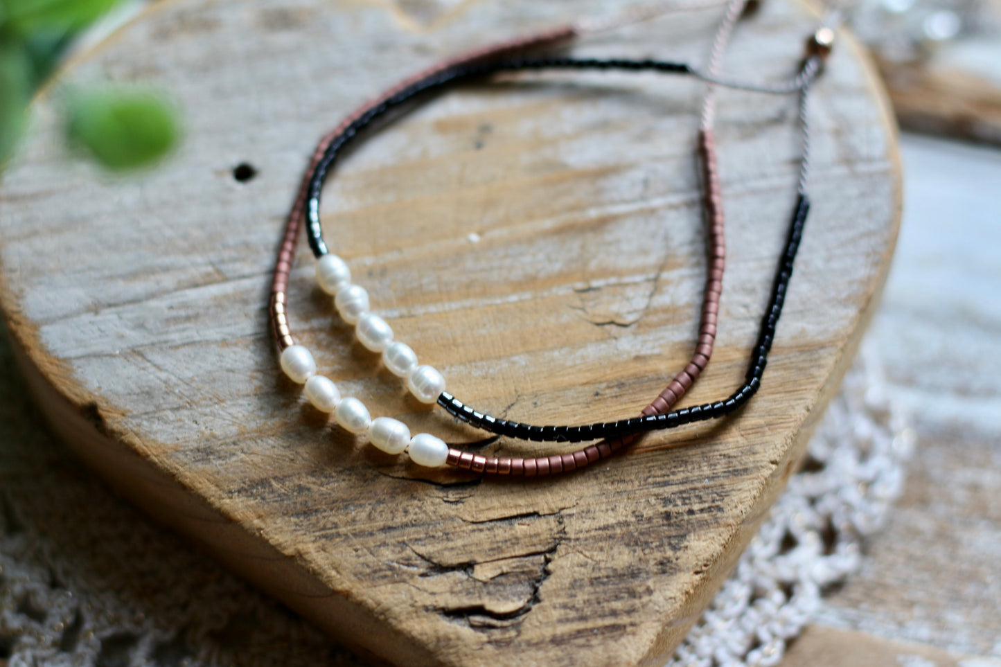 dainty silk cord adjustable beaded bracelet (freshwater pearls)