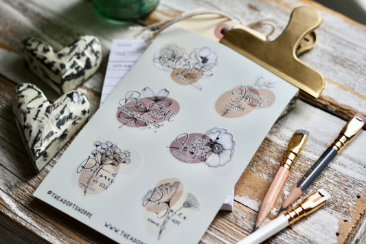 neutral floral waterproof vinyl sticker decal sheet