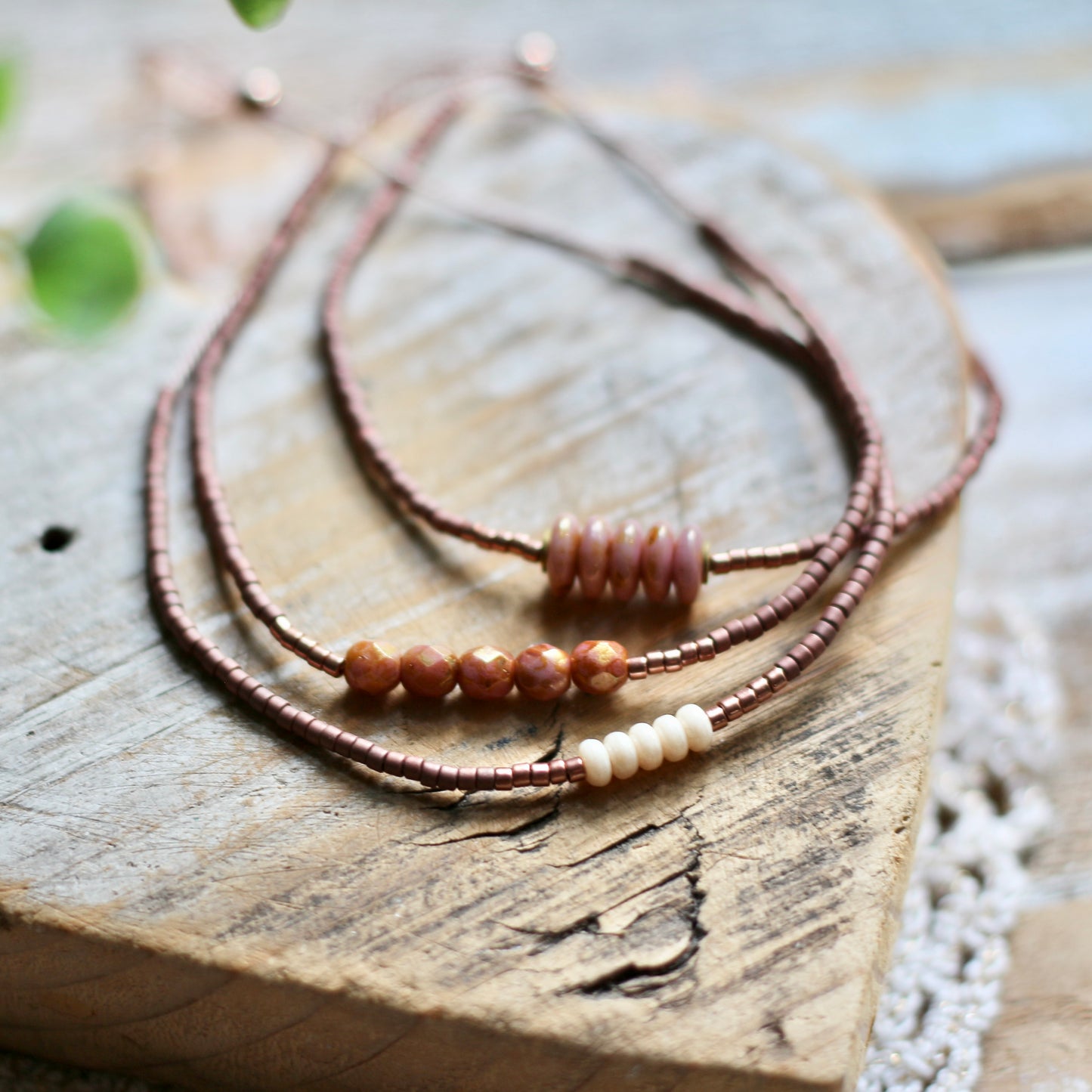 dainty silk cord adjustable beaded bracelet (blush)