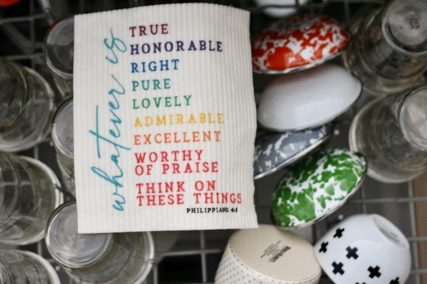 think on these things - whatever - (Philippians 4:8) - Swedish dishcloth