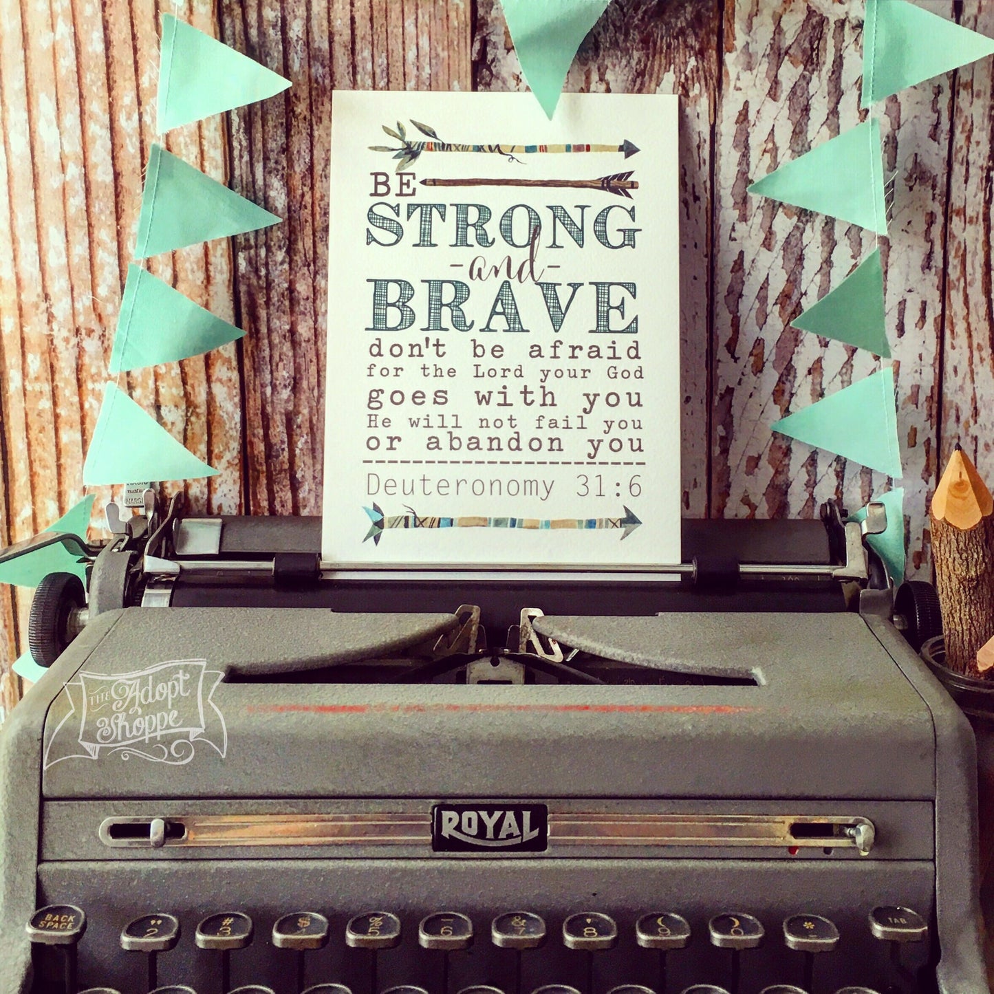 strong & brave (teal) 5"x7" print