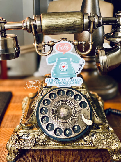 as soon as I called, You answered me vintage telephone (Psalms 138:3) vinyl sticker