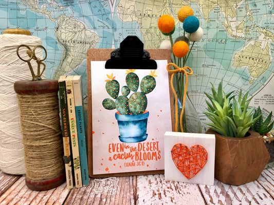 even in the desert a cactus blooms 5"x7" succulent print
