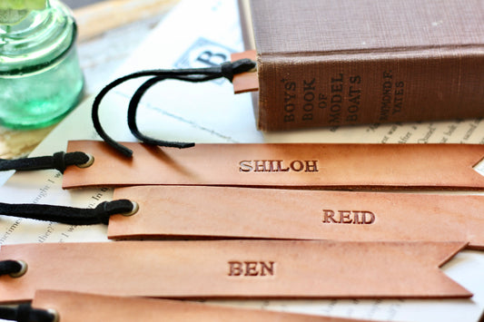 custom name leather bookmark
