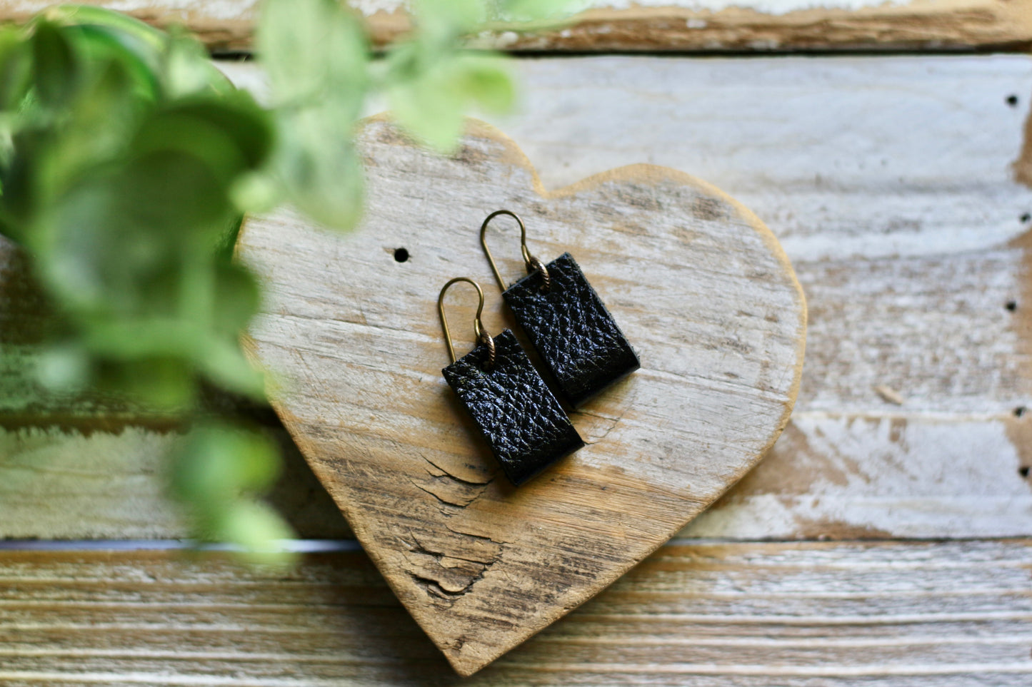 simple loop genuine leather earrings in shimmery black