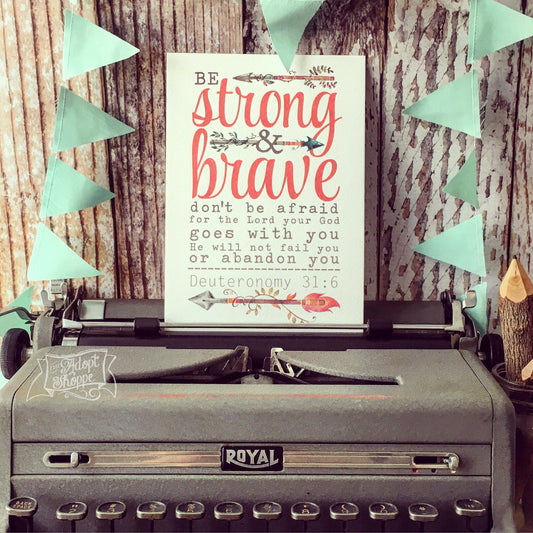 strong & brave (coral) 5"x7" print