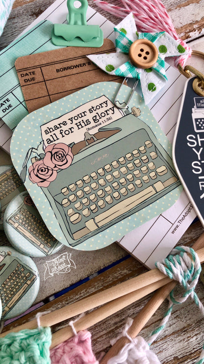 share your story - all for His glory typewriter #TheAdoptShoppecard