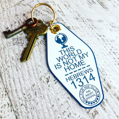 this world is not my home blue white retro motel key tag fob
