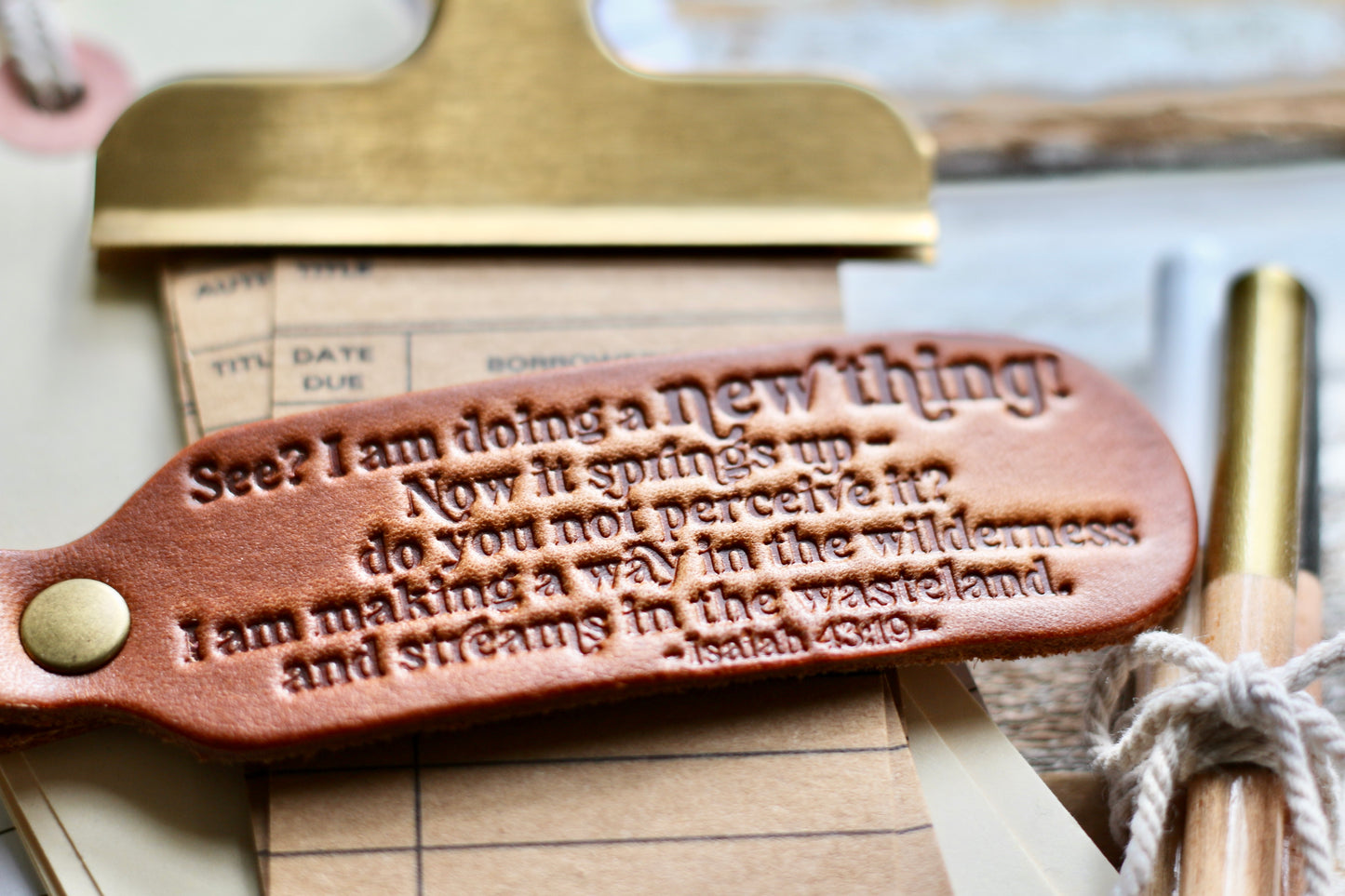 I am doing a NEW THING (Isaiah 43:19) leather keyring (camel/natural)