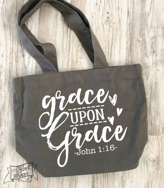 grace upon grace grey fair trade tote bag