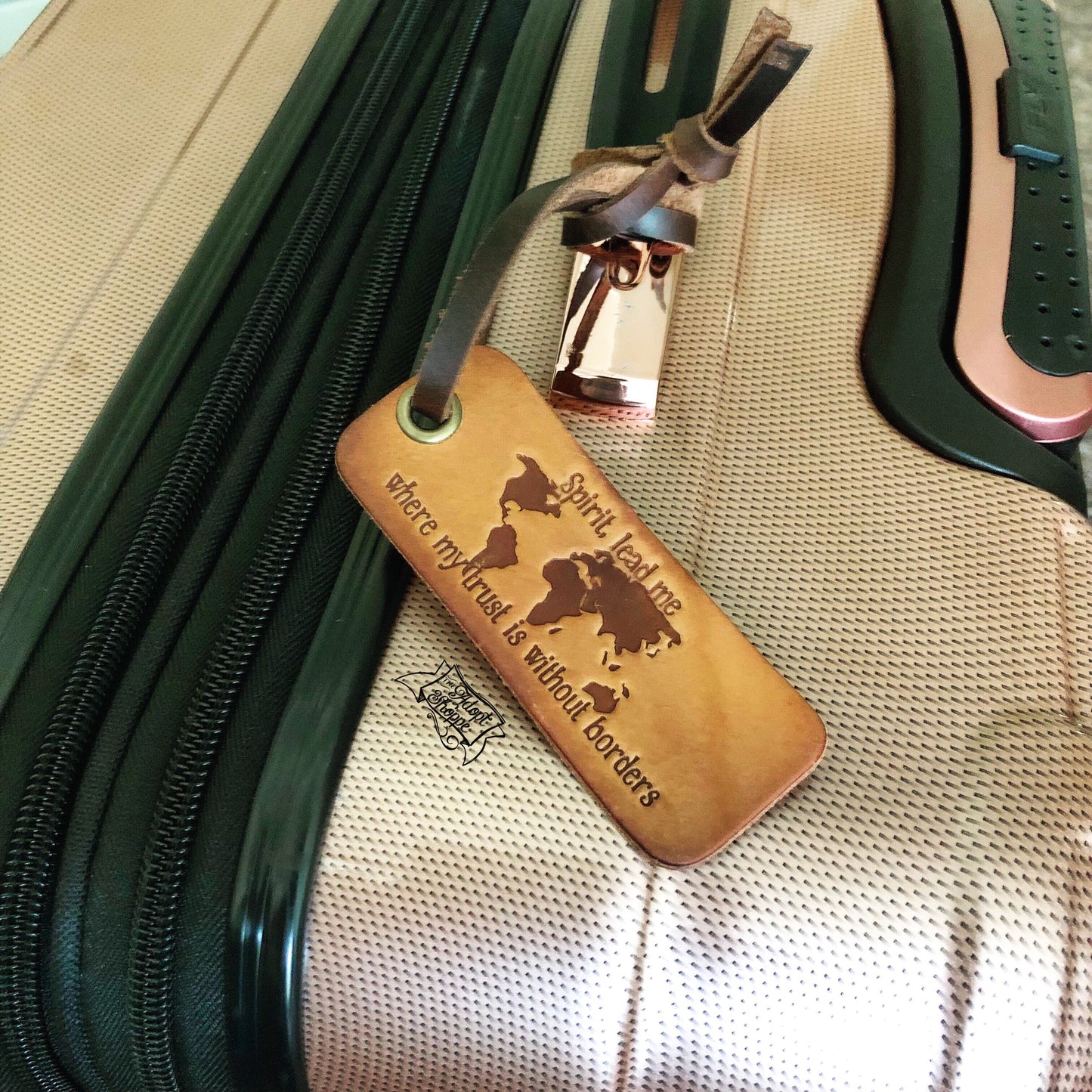 Spirit lead me where my trust is without borders (camel/natural) leather tag