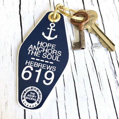hope anchors the soul navy blue retro motel key tag fob
